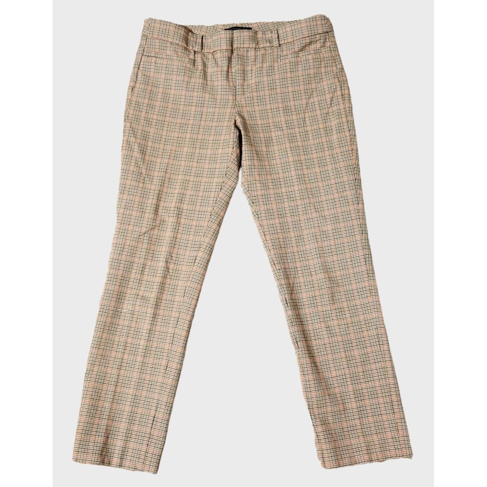 Banana Republic Sloan Pants Skinny Fit Ankle Coral Brown Plaid Womens Size 6